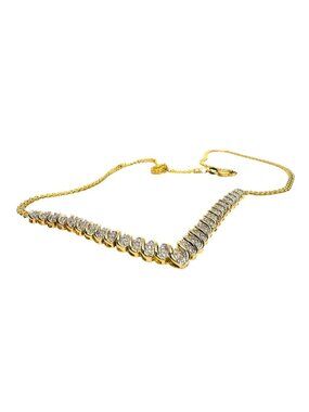 Elegant 1/2 Ct Natural Diamond Chevron Evening Necklace Gold Plated Brass